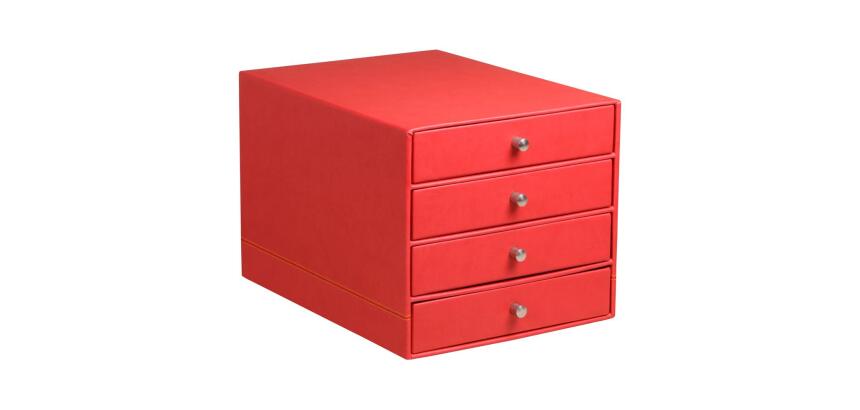 Rhodiarama trieur 4 tiroirs simili cuir italien 24,8x32,7x22,8 cm - Coquelicot