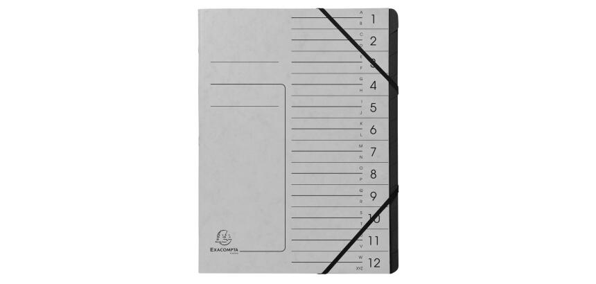 Trieur agrafé avec élastiques intérieur noir 12 compartiments - A4