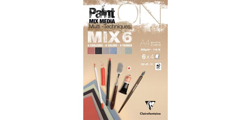 PaintON MIX6 bloc collé 24F A4 250g assorti 6x4F
