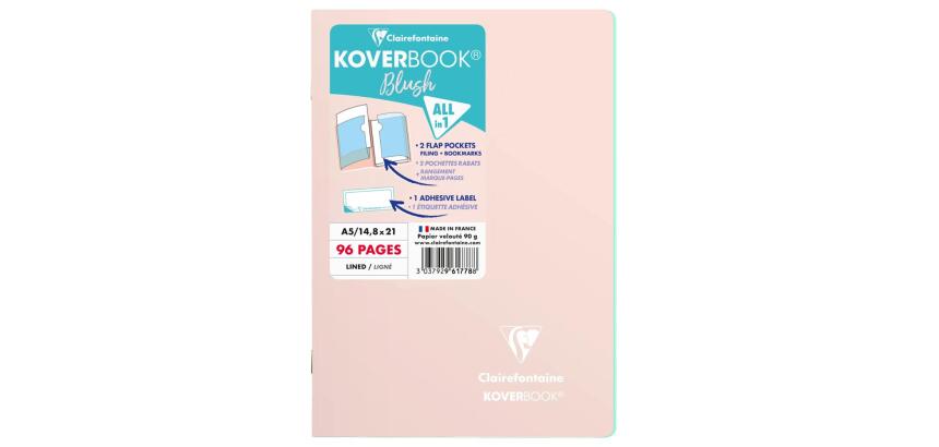 Koverbook Blush cahier piqué A5 96 pages ligné couverture polypropylène opaque bicolore. - Rose poudré/Menthe à l'eau