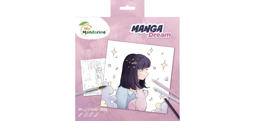 Manga Dream Carnet de coloriage 20x20 cm - Violet