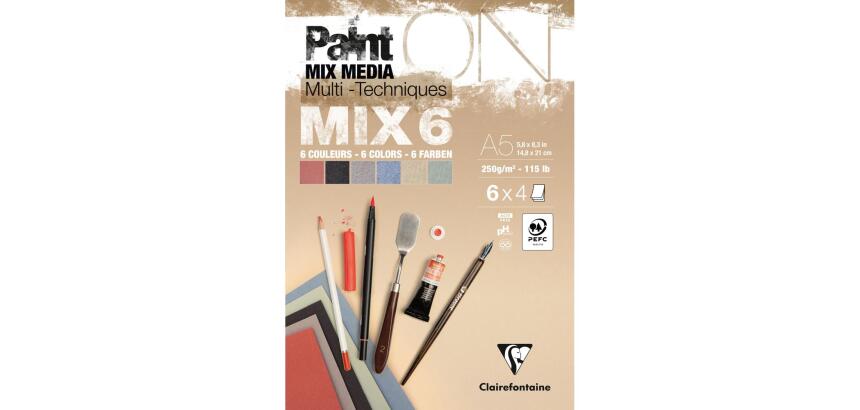 PaintON MIX6 bloc collé 24F A5 250g assorti 6x4F