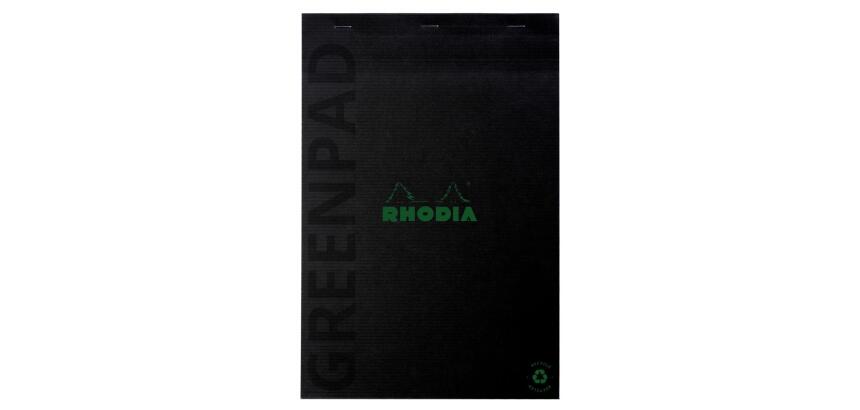 Greenpad bloc agrafé recyclé et recyclable en carte souple 350 g/m2 - N°18 21x29,7 cm 70 feuillets Ligné - Papier Clairefontaine recyclé 90 g/m2 - Noir - New - Noir
