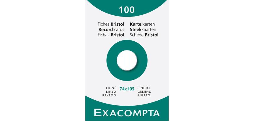 Estuche Exacompta de 100 fichas Exacompta cartulina bristol - horizontal sin taladro 74x105mm - Blanco