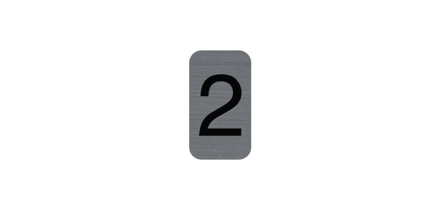 Plaque adhésive imitation Aluminium Chiffre 2 2,5x4,4 cm - Gris