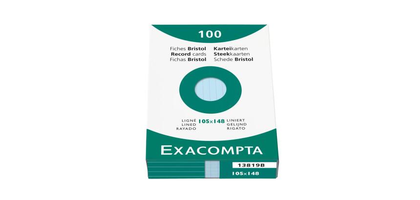 Estuche Exacompta de 100 fichas Exacompta cartulina Bristol - rayado horizontal sin taladro 105x148mm - Azul