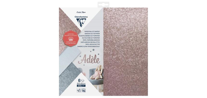 PAPIER PAILLETÉ ADHÉSIF, Pochette de 6 feuilles 250g/m2 au format 30.5x30.5cm - Assortiment