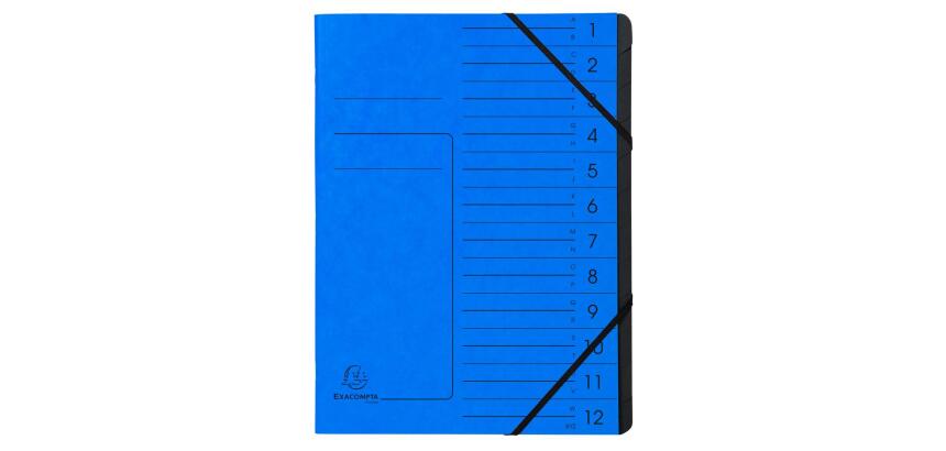 Trieur agrafé avec élastiques intérieur noir 12 compartiments - A4