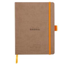 Rhodiarama Meeting book A5 maxi, 80 microgeperforeerde bladen wit papier van 90g, sluiting met elastiek en penhouder - Taupe