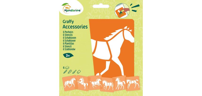 Set de 6 pochoirs enfants, Chevaux - Orange