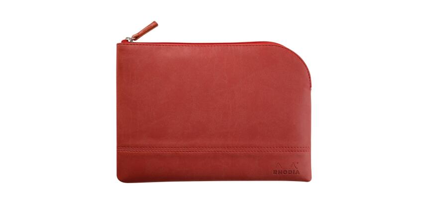 Rhodiarama pochette zippée en simili cuir - taille M (16x22 cm) - Nacarat