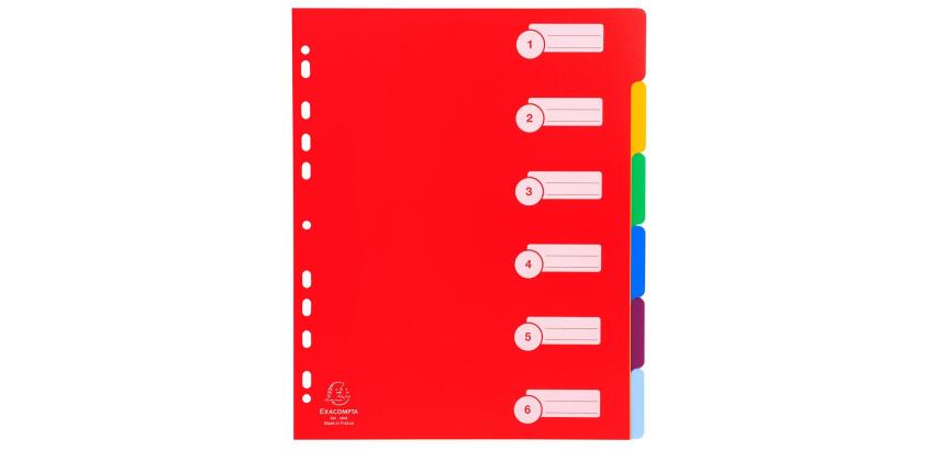 Register A4 Maxi PP 300µ, 6 neutrale Taben - Farben sortiert