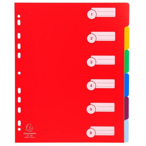 Register A4 Maxi PP 300µ, 6 neutrale Taben - Farben sortiert