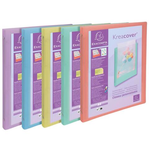 Carpetas con anillas Kreacover ® Chromaline Pastel A4 - 4 anillas ø 15 mm - Colores surtidos