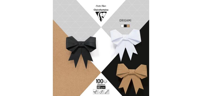 ORIGAMI, Pochette de 100 feuilles 80g/m² au format 20x20cm - Assortiment neutre