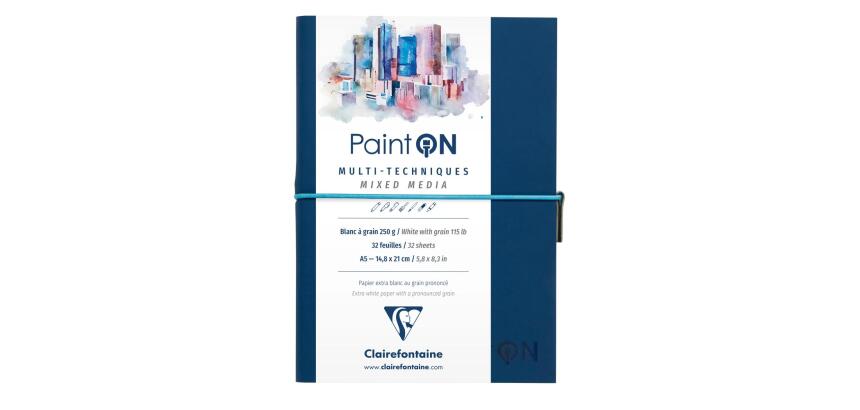 Paint'ON à grain carnet cousu 32F A5 250g - Bleu nuit