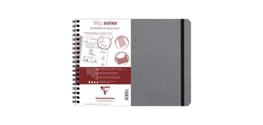 My.Notes Age Bag cahier reliure intégrale à marges détachables B5 paysage 120 pages détachables ligné + cadre en-tête - Gris