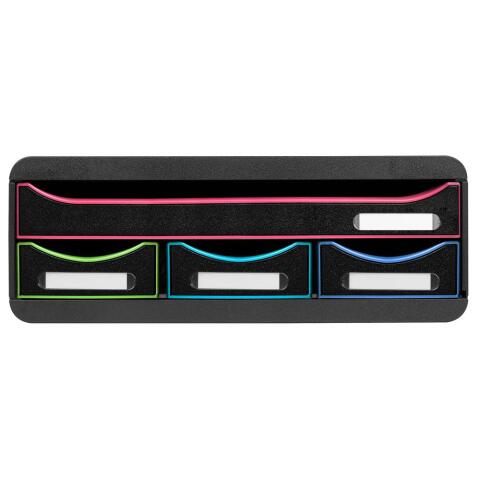 Módulo individual con 4 cajones con tope de seguridad y porta-etiquetas - 270x355x135 mm - Black Office - Negro/arlequín