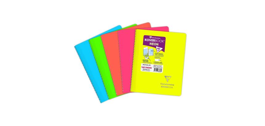 Carnet reliure intégrale enveloppante Koverbook Neon A5 160 pages petits carreaux couverture polypropylène opaque - Assortis