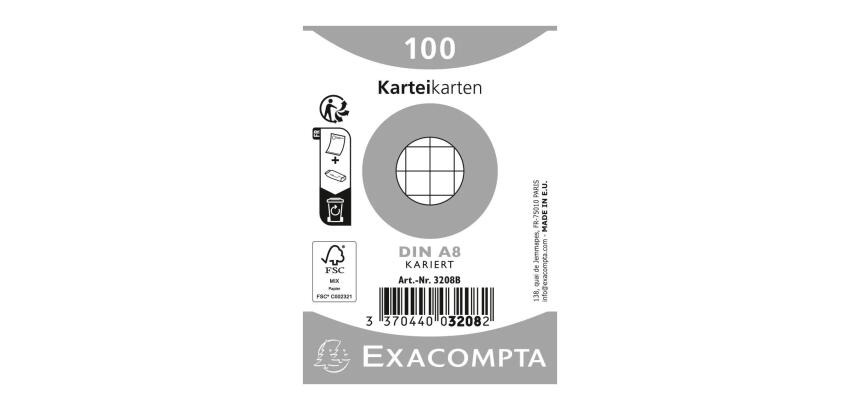 Paquet 100 fiches sous film - bristol quadrillé 5x5 non perforé 55x74mm - Blanc