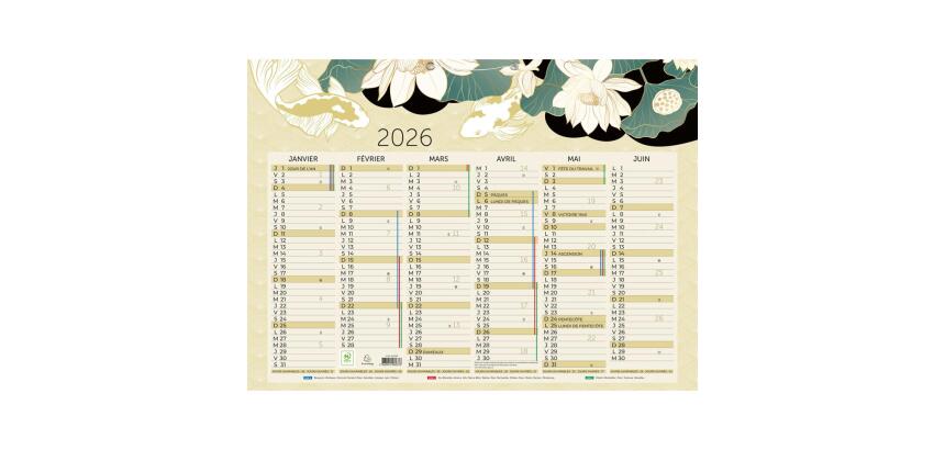 Calendrier Japon 55 x 40,5 cm Semestriel 2026 - Multicolore