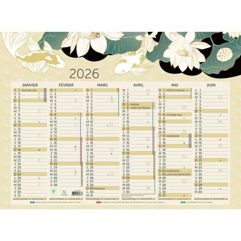 Calendrier Japon 55 x 40,5 cm Semestriel 2026 - Multicolore