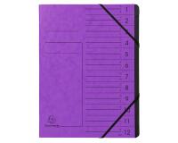 Trieur agrafé avec élastiques intérieur noir 12 compartiments - A4 - Violet