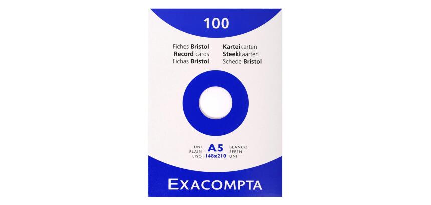 Estuche Exacompta de 100 fichas Exacompta cartulina bristol - liso sin taladro 148x210mm - Blanco