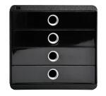 Módulo individual POP-BOX con 4 cajones para documentos A4+, ultra-rígido, cajones cerrados, con stop de seguridad - 347x278x267 mm - GLOSSY - Negro/plata