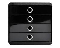 Módulo individual POP-BOX con 4 cajones para documentos A4+, ultra-rígido, cajones cerrados, con stop de seguridad - 347x278x267 mm - GLOSSY - Negro/plata