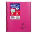 Cahier reliure intégrale enveloppante Koverbook 17x22cm 160 pages ligné + marge couverture polypropylène transparent - Rose