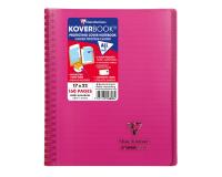 Cahier reliure intégrale enveloppante Koverbook 17x22cm 160 pages ligné + marge couverture polypropylène transparent - Rose