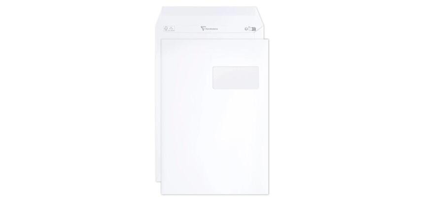 Boite de 250 Pochettes Blanches C4-229x324 mm - Auto-Adhésives -120g/m2- Fenêtre Papier Cristal 50x100 (position 50/20) - Blanc