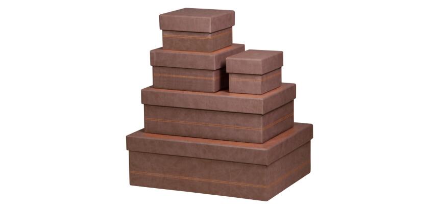 Rhodiarama set 5 boîtes gigognes simili cuir italien 44x34x16 cm - Chocolat