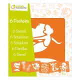 Set de 6 pochoirs enfants, Sirènes et créatures marines - Orange