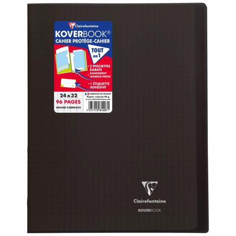 Cahier piqué Koverbook 24x32cm 96 pages grands carreaux couverture polypropylène transparent