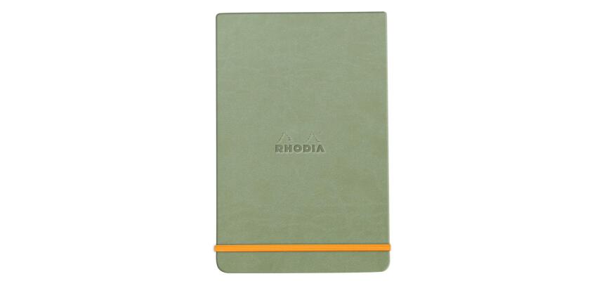 Rhodiarama Webnotepad rembordé rigide A5 192 pages ligné microperforé papier ivoire 90g fermeture élastique - Céladon