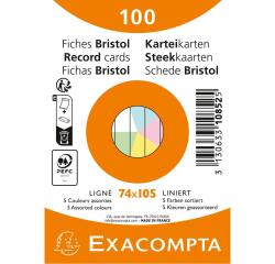 Karteikarten A7, Packung mit 100 Stück eingeschweißt, liniert, nicht gelocht, Farben sortiert - Farben sortiert