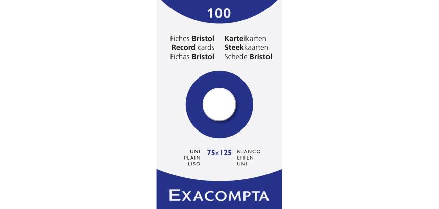 Estuche Exacompta de 100 fichas Exacompta cartulina Bristol - liso sin taladro 75x125mm - Blanco