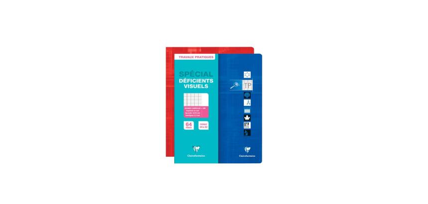 Cahier Travaux Pratiques piqué déficients visuels 24x32cm 64 pages grands carreaux noirs 2,5mm agrandis 10x10 + uni Couleur aléatoire - Assortis