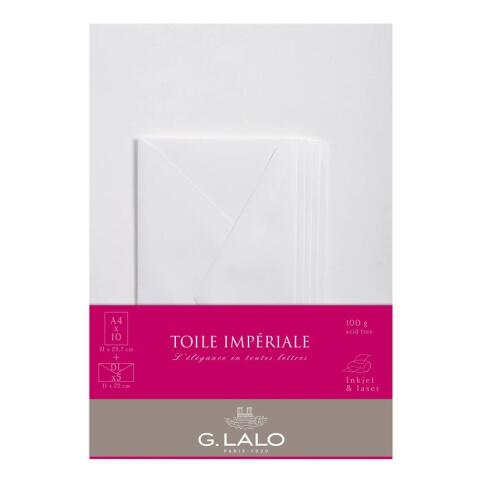Ensemble Toile Impériale 10 feuilles A4 et 5 enveloppes DL - Blanc