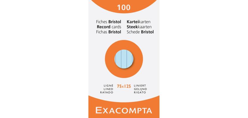 Fichas de cartulina bristol 205 g/m2 - Rayado - 75x125 mm - Colores surtidos