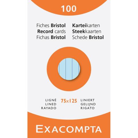 Fichas de cartulina bristol 205 g/m2 - Rayado - 75x125 mm - Colores surtidos