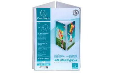 Soporte visual tríptico - A5 - 145x150x212 mm - Cristal