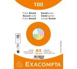 Paquet de 100 fiches sous film - Bristol ligné non perforé 148x210mm - Couleurs assorties