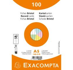 Paquete de 100 fichas retractiladas - Bristol sin perforar forradas 148x210mm - Colores surtidos