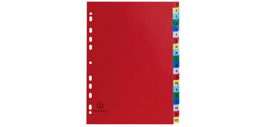 Intercalaires imprimés alphabétiques PP couleurs 12/100 AZ - A4 - Couleurs assorties