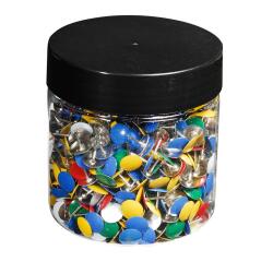 Boîte de 1 000 punaises couleur en laiton - Hauteur de pointe 9mm - 9mm de diamètre - Couleurs assorties