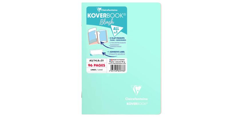 Koverbook Blush cahier piqué A5 96 pages ligné couverture polypropylène opaque bicolore. - Menthe à l'eau/Rose poudré