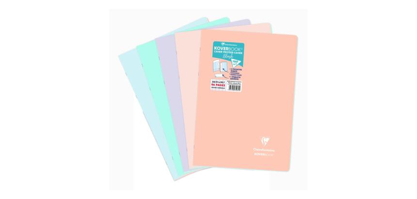Cahier piqué Koverbook Blush A4 96 pages grands carreaux couverture polypropylène opaque bicolore - Assortis